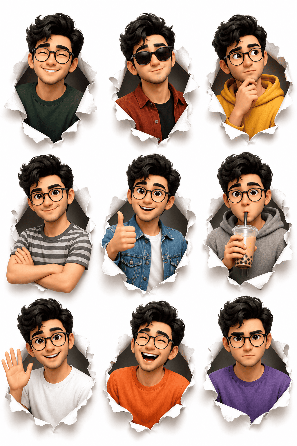 9 Expressive Pixar Style 3D Avatar Grid AI Prompt