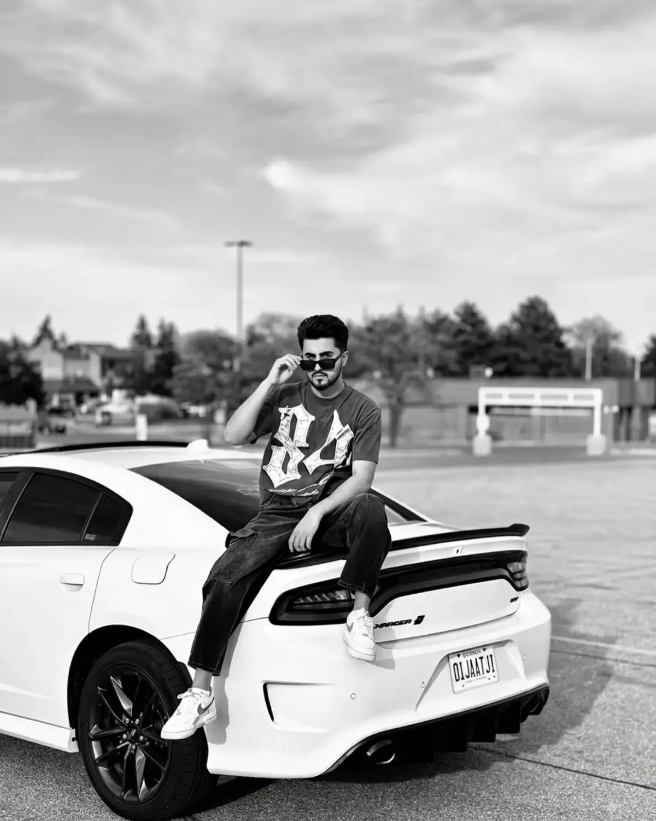 Black & White Dodge Charger Street Style Portrait
