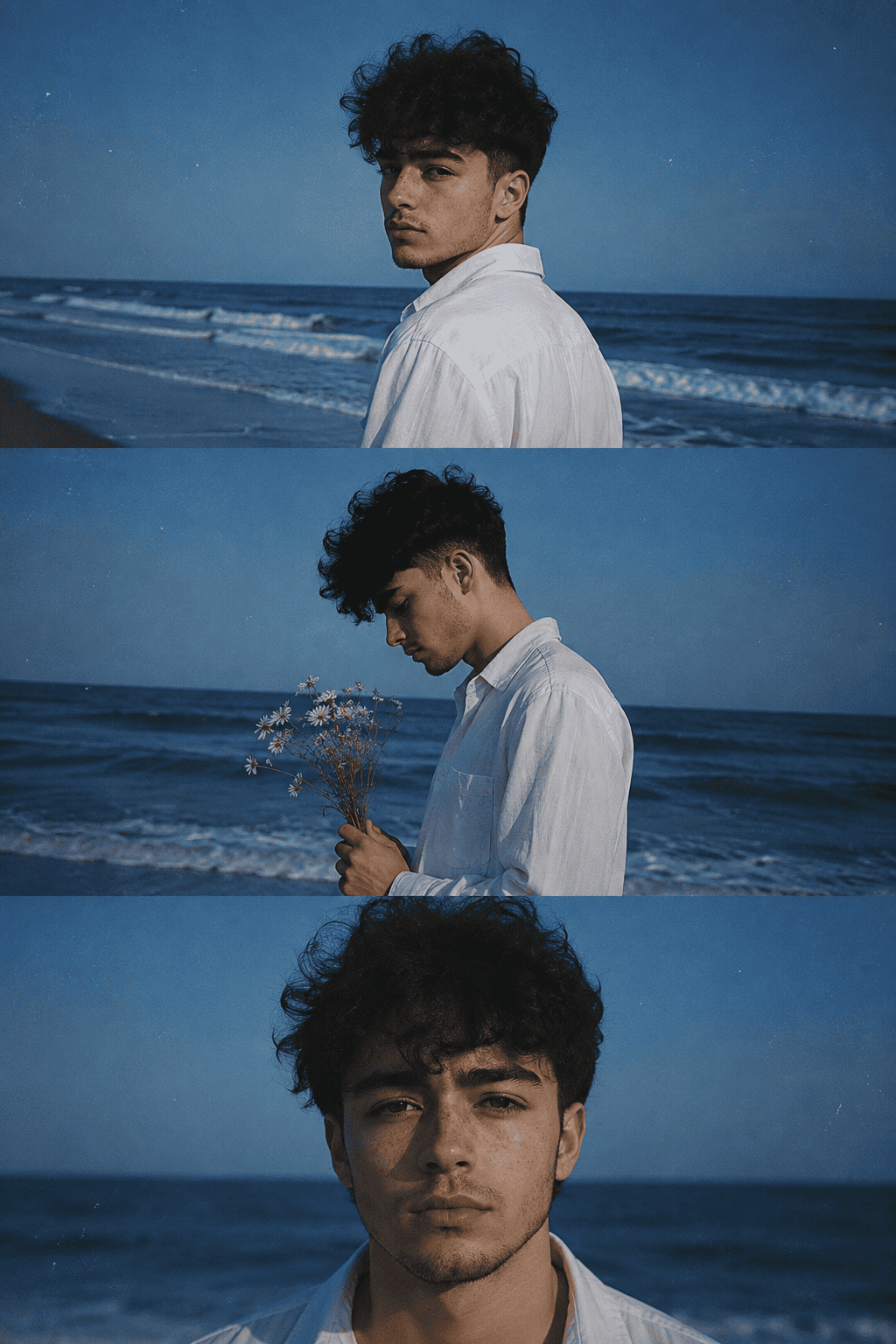 Cinematic Beach Three Panel Portrait AI Prompt