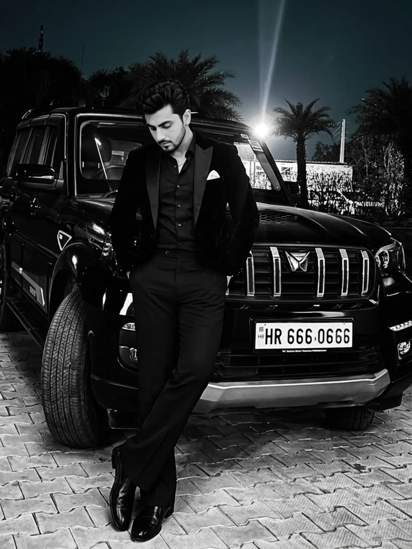 Cinematic Black & White Luxury SUV Portrait