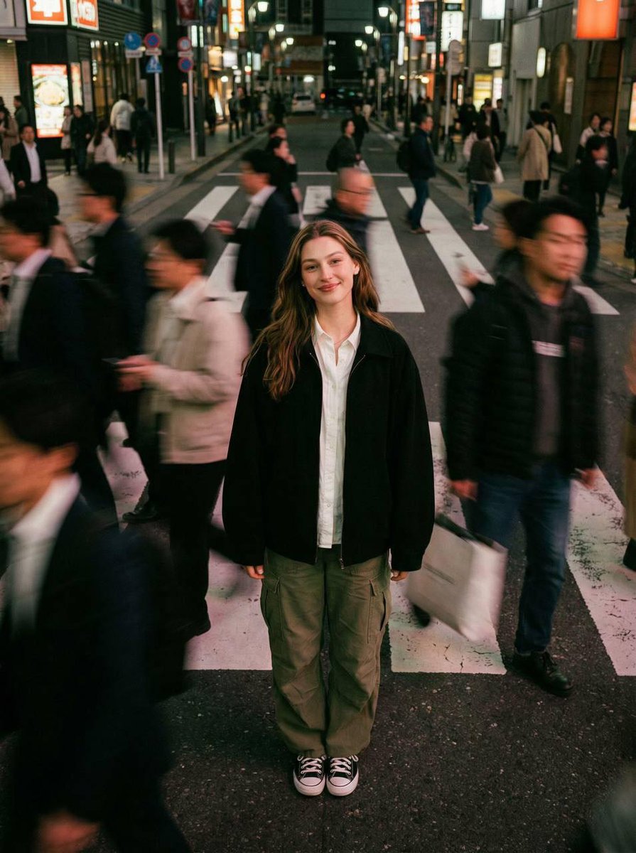 Cinematic Crosswalk Motion Blur Portrait Prompt | 35mm Film Street Photography