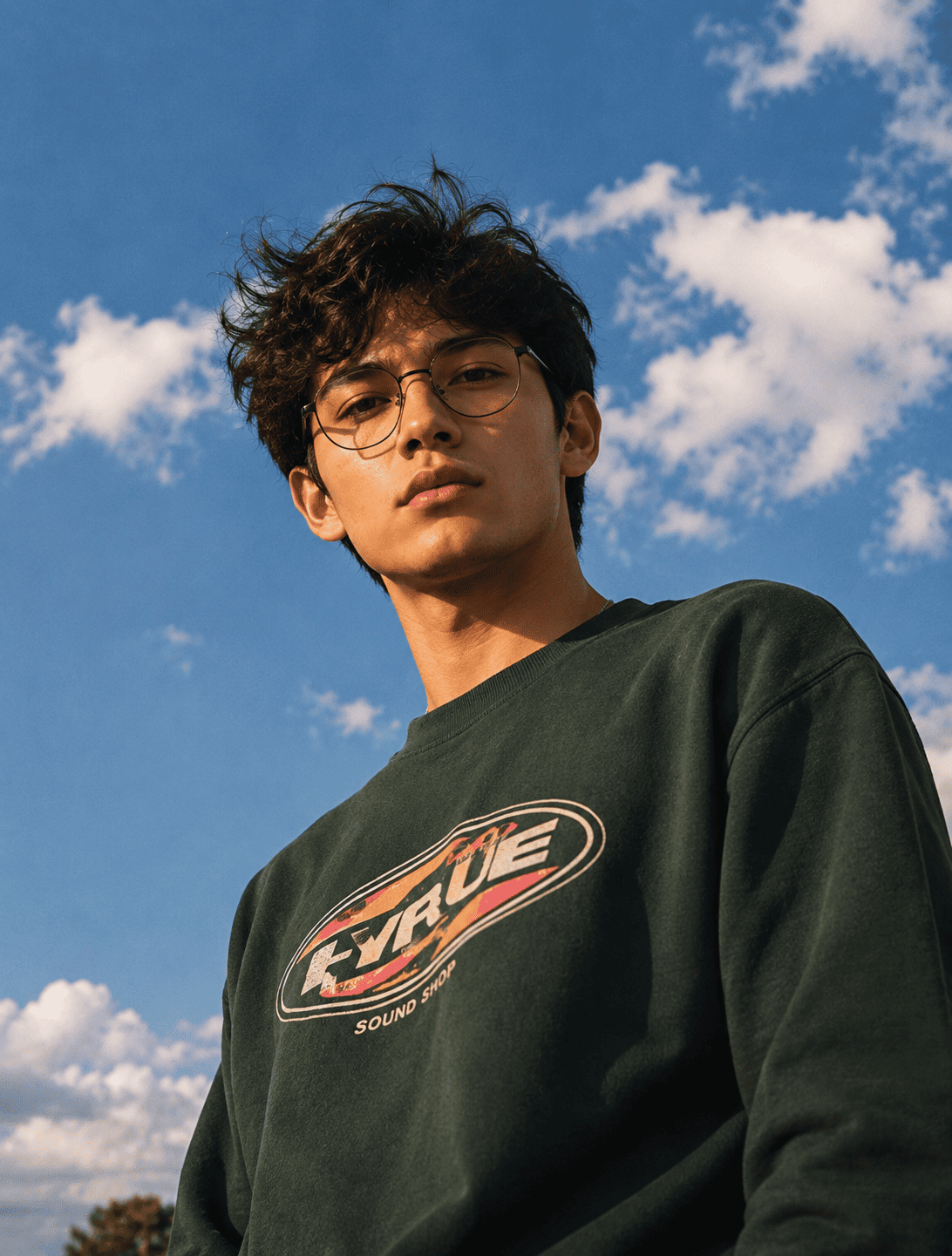 Cinematic Low Angle Sky Portrait AI Prompt