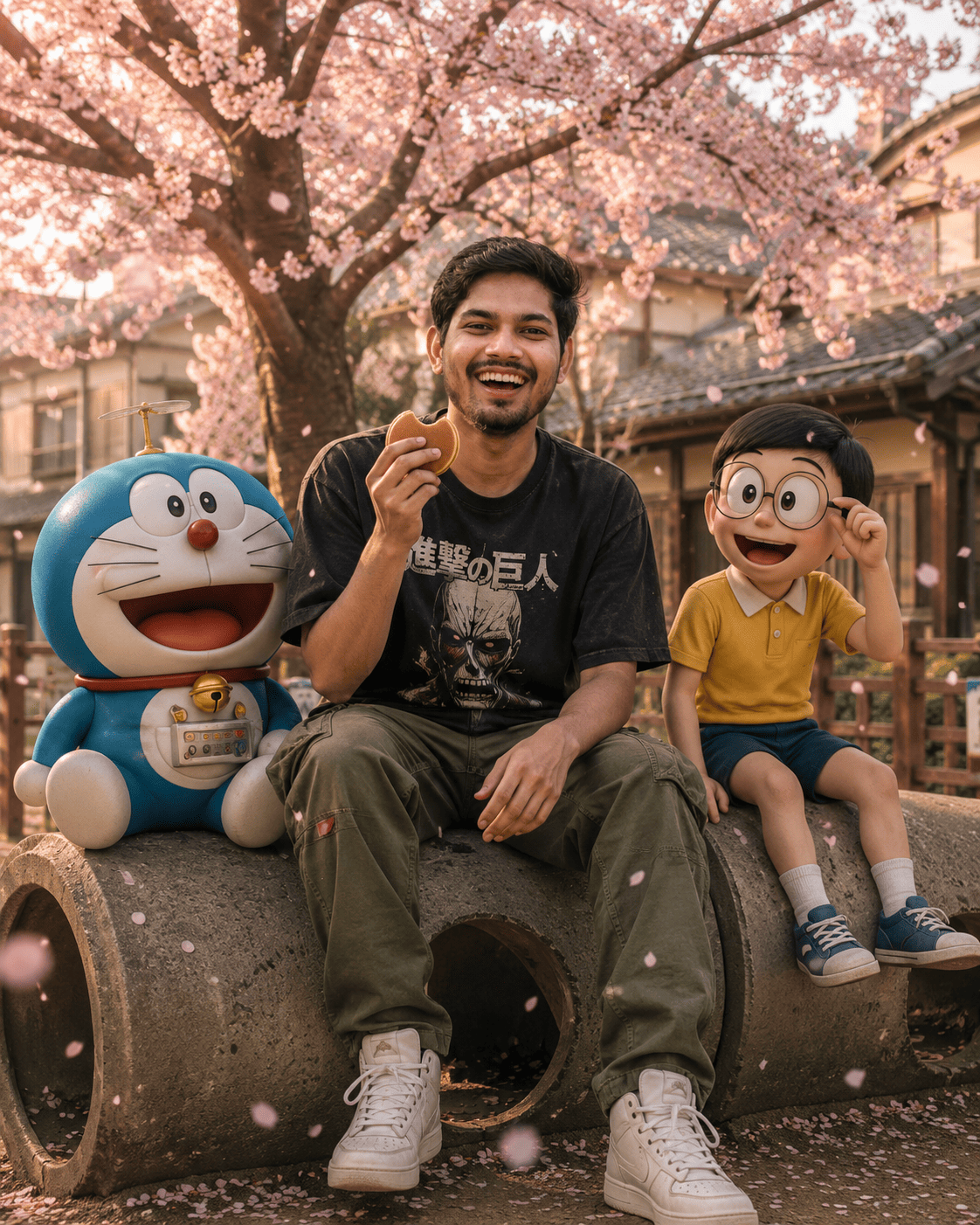 Cinematic Sakura Travel Portrait with Original 3D Animated Companions