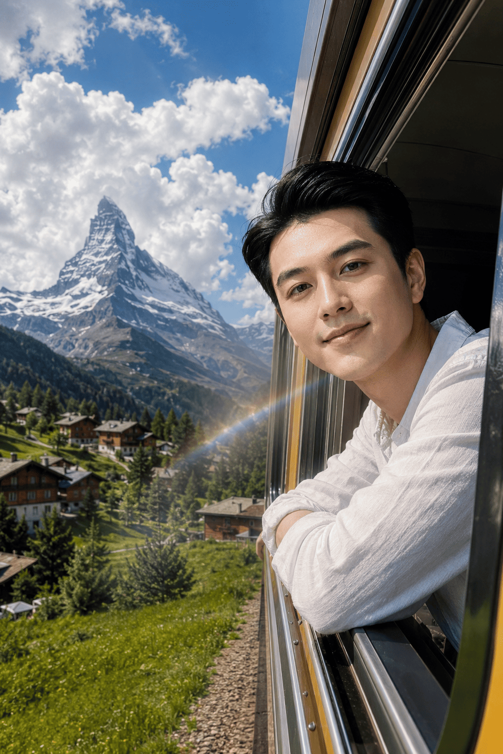 Cinematic Train Window Travel Portrait AI Prompt
