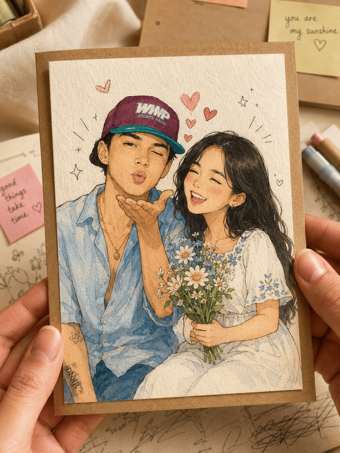 Custom Watercolor Couple Portrait | Handmade Greeting Card Illustration