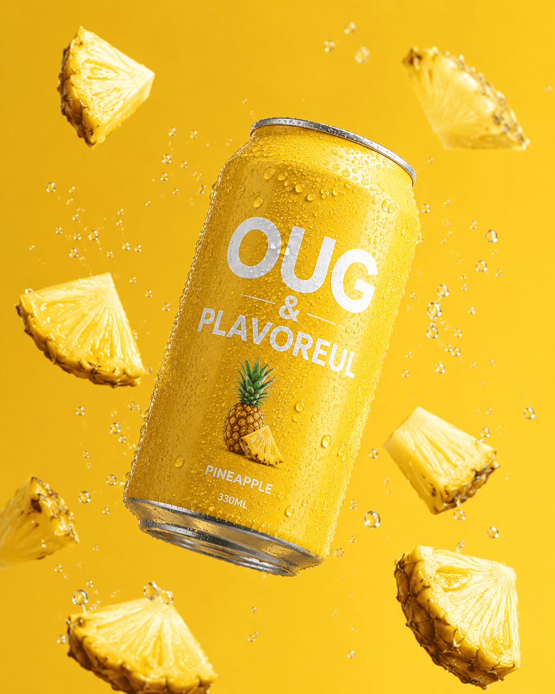 Floating Pineapple Soda Can | Premium Minimalist Product Advertisement