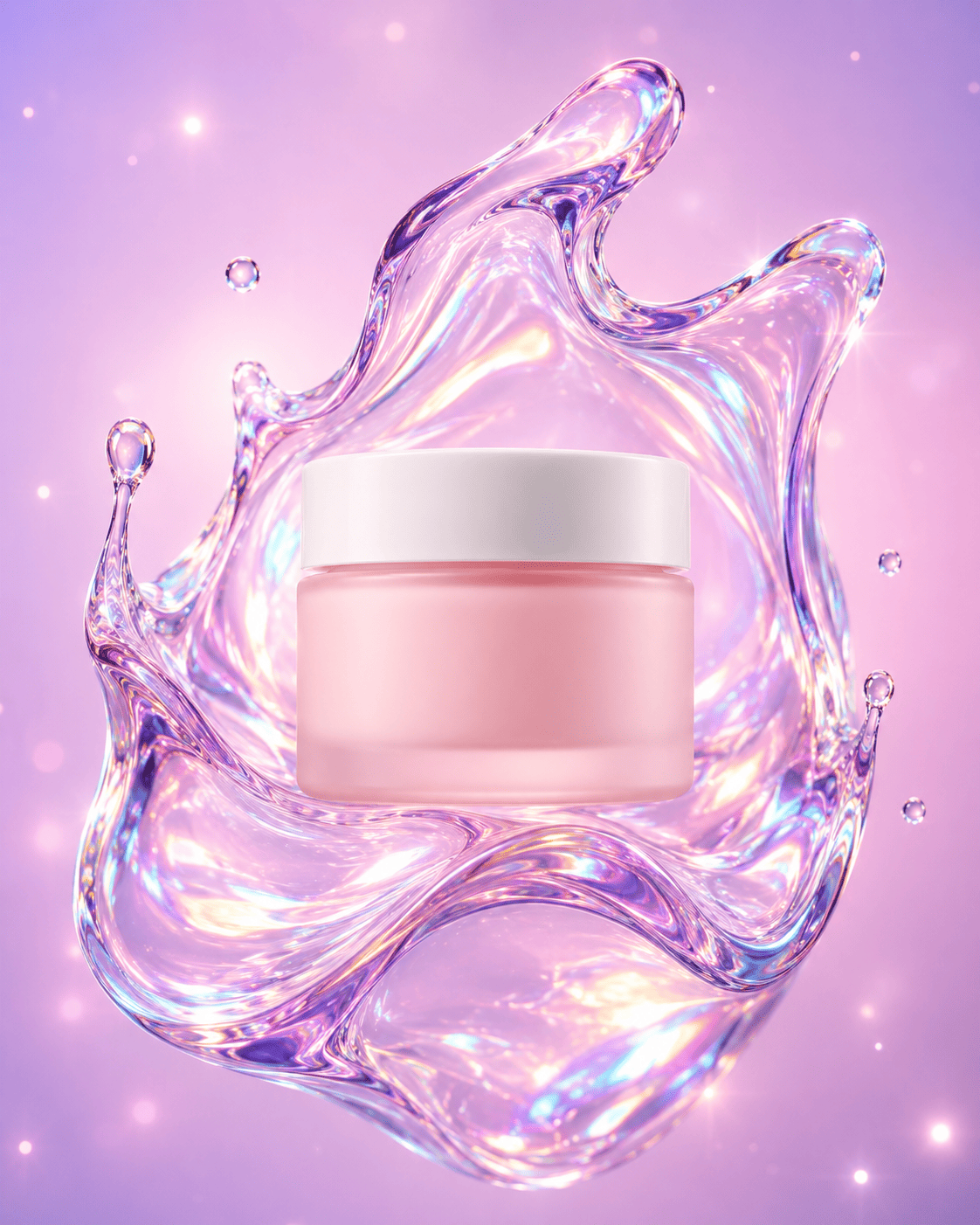 Futuristic Luxury Skincare Cream Jar Advertisement Prompt | Iridescent Glass Beauty Campaign