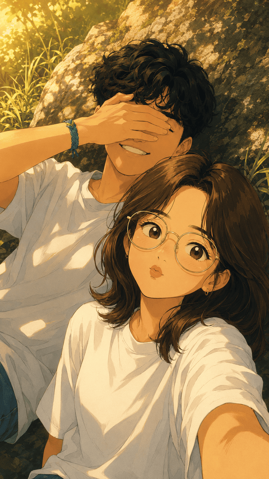 Ghibli-Inspired Anime Couple Portrait | Cozy Golden Hour Illustration
