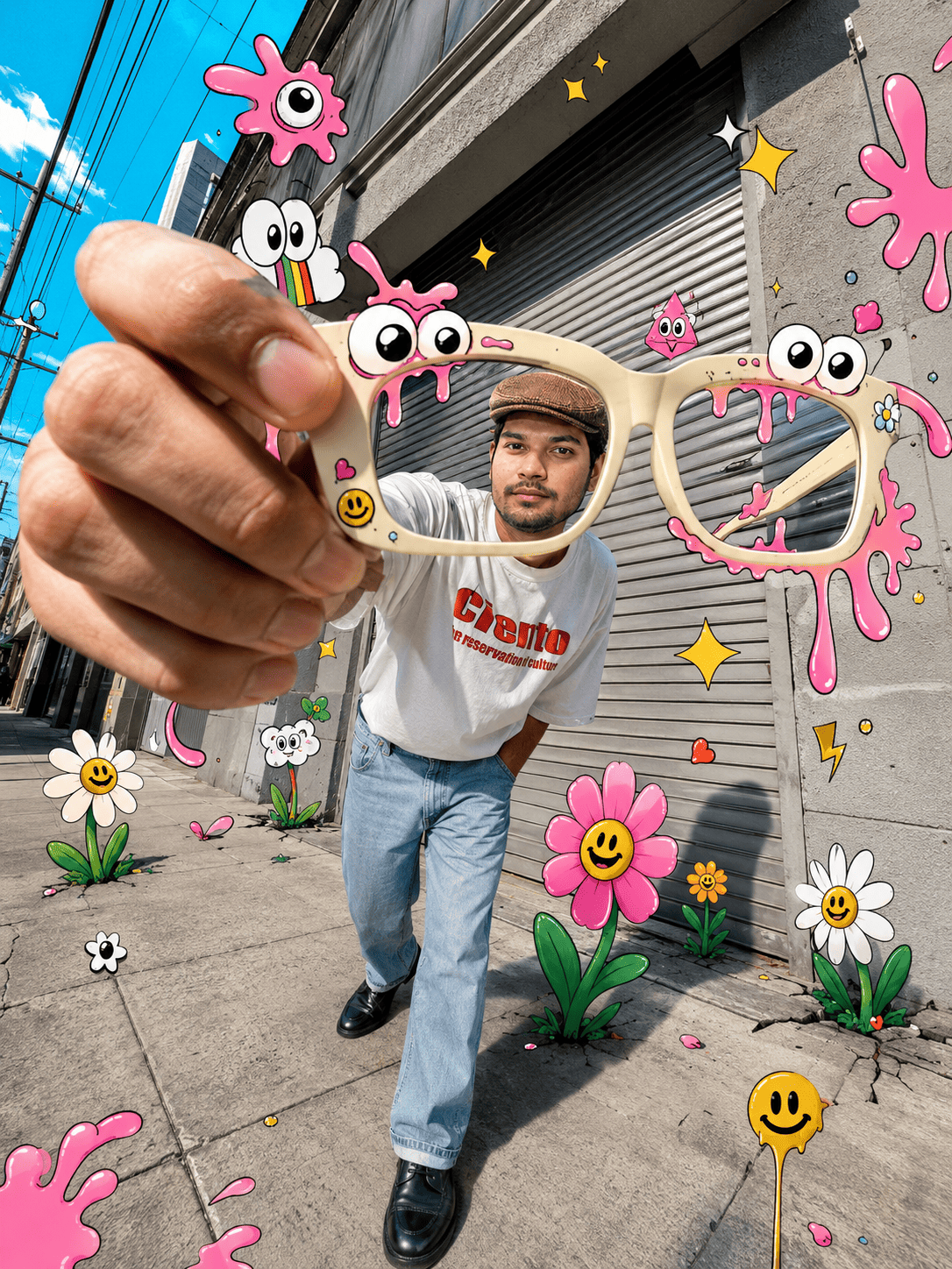 Hyper-Realistic Comic Portal Street Portrait | Mixed-Media Urban Editorial