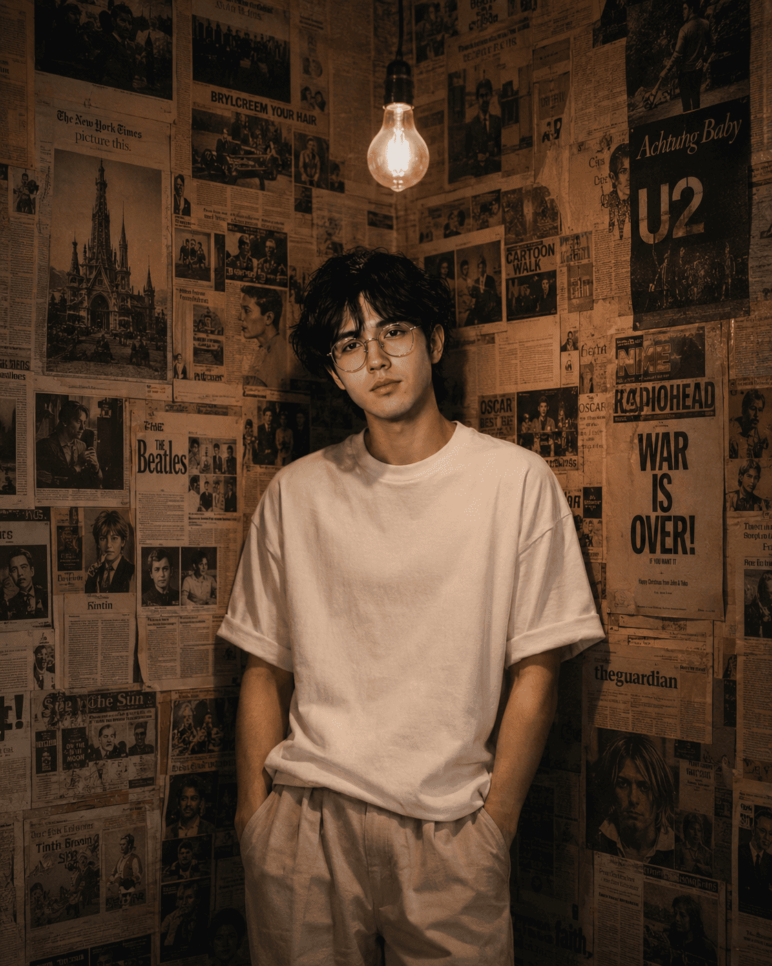 Indie Editorial Portrait in a Vintage Newspaper Room