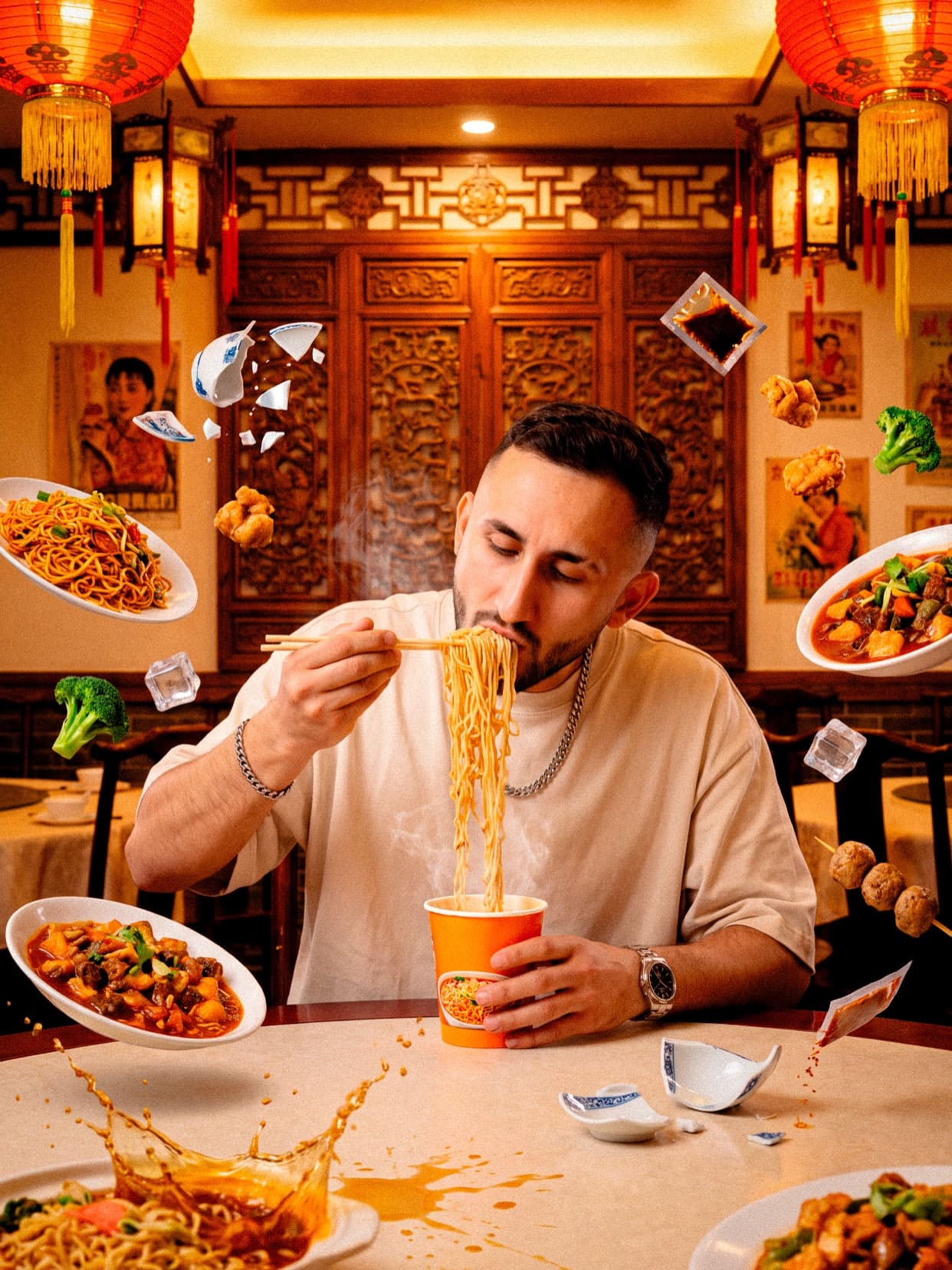 Instant Noodles Frozen Suspension – Cinematic Food Photography