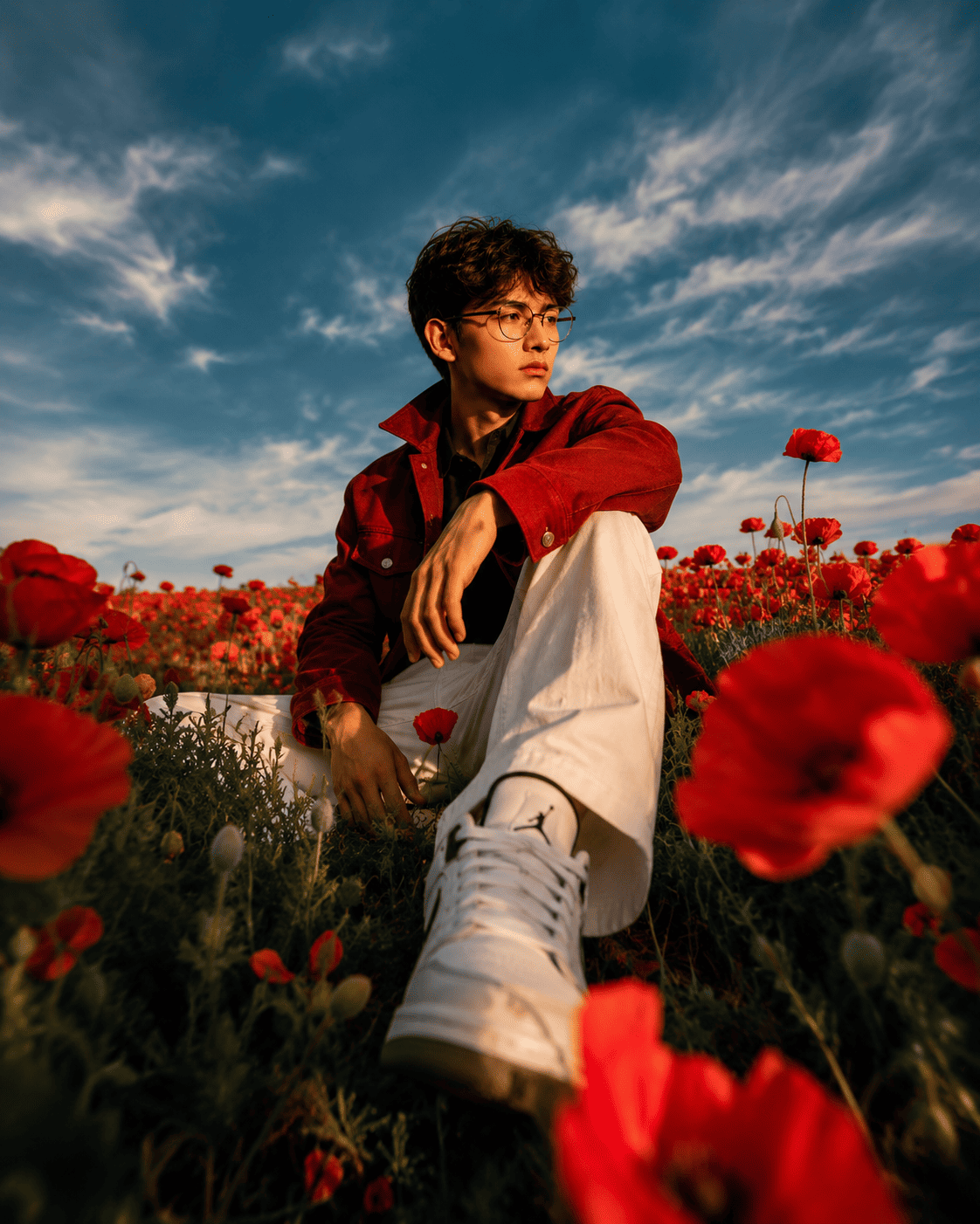Luxury Poppy Field Fashion Editorial Portrait | AI Image Editing Prompt