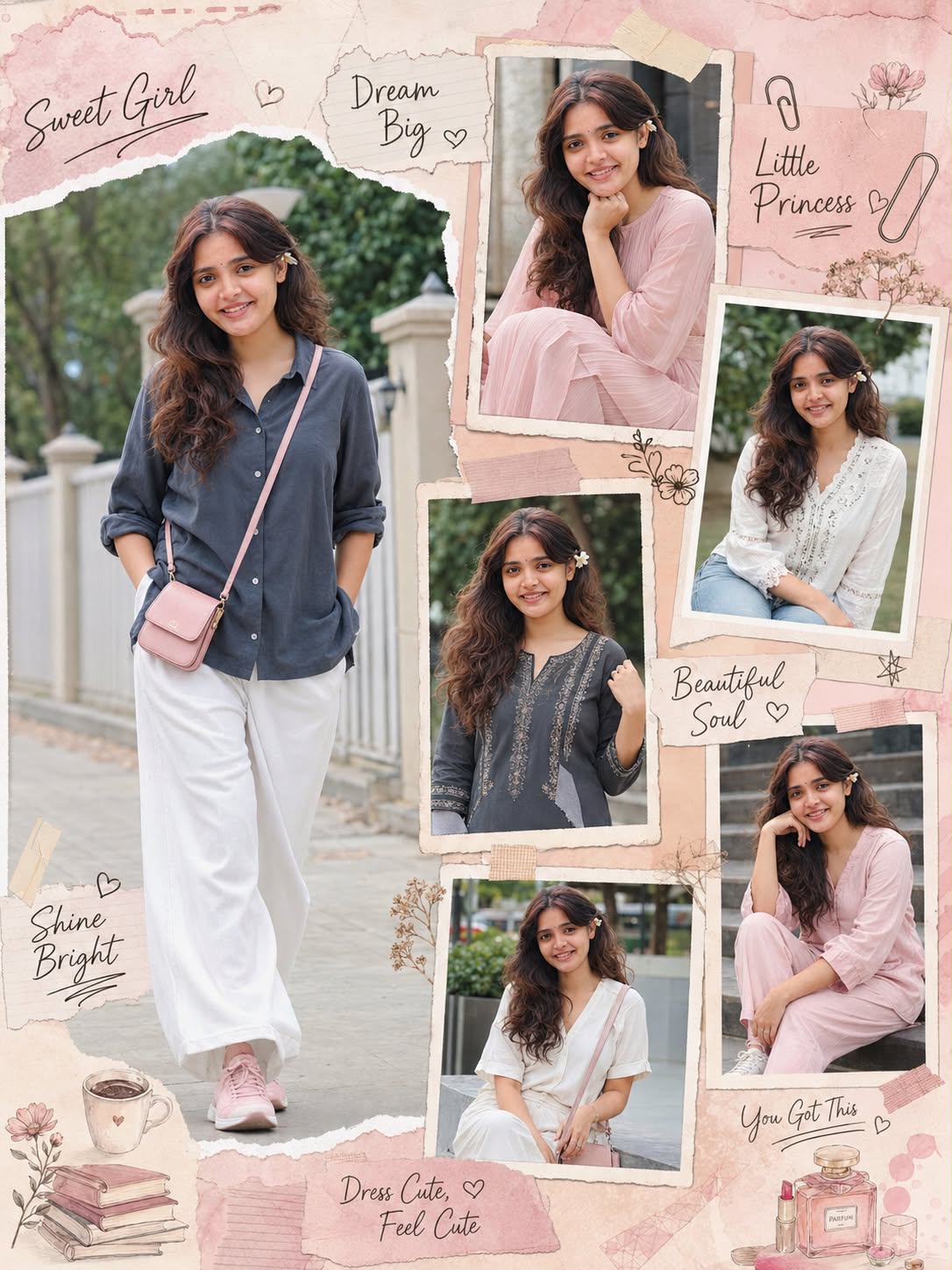 Premium Scrapbook Style Daughter Portrait Collage with Feminine Lifestyle Mood Board