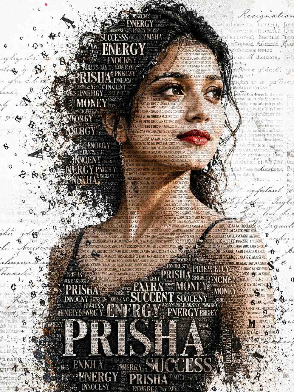 Typographic portrait with scattered words