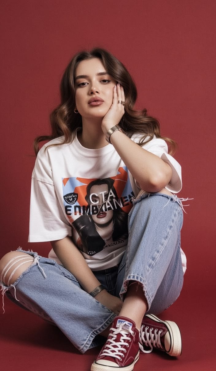 Ultra-Realistic Crimson Studio Streetwear Fashion Portrait