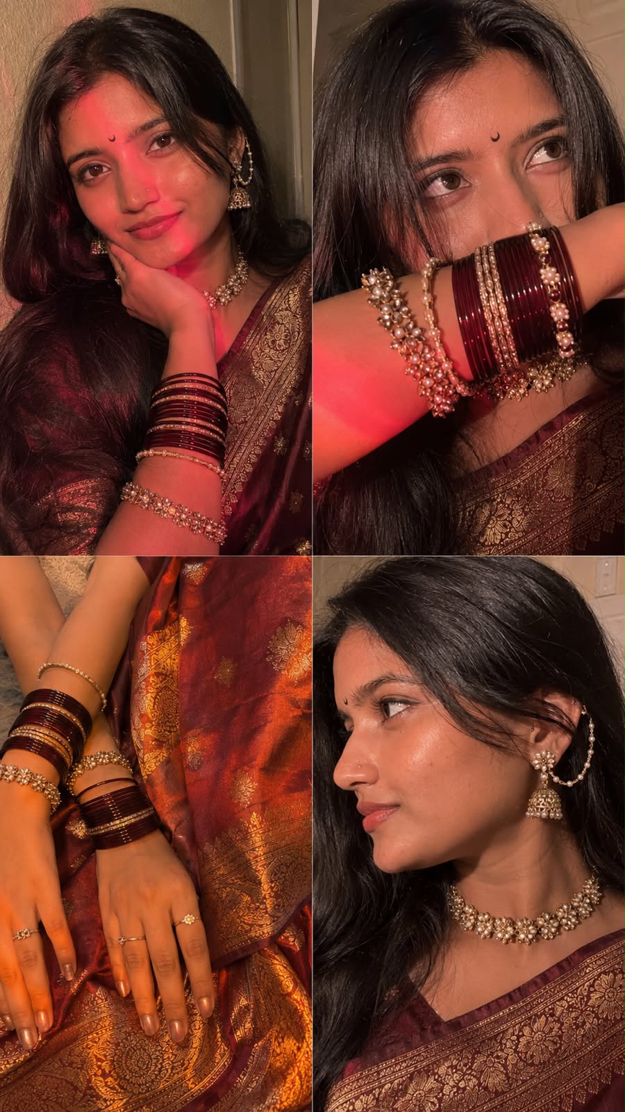 Ultra-Realistic iPhone 16 Pro Selfie Collage of an Indian Woman in Banarasi Silk Saree