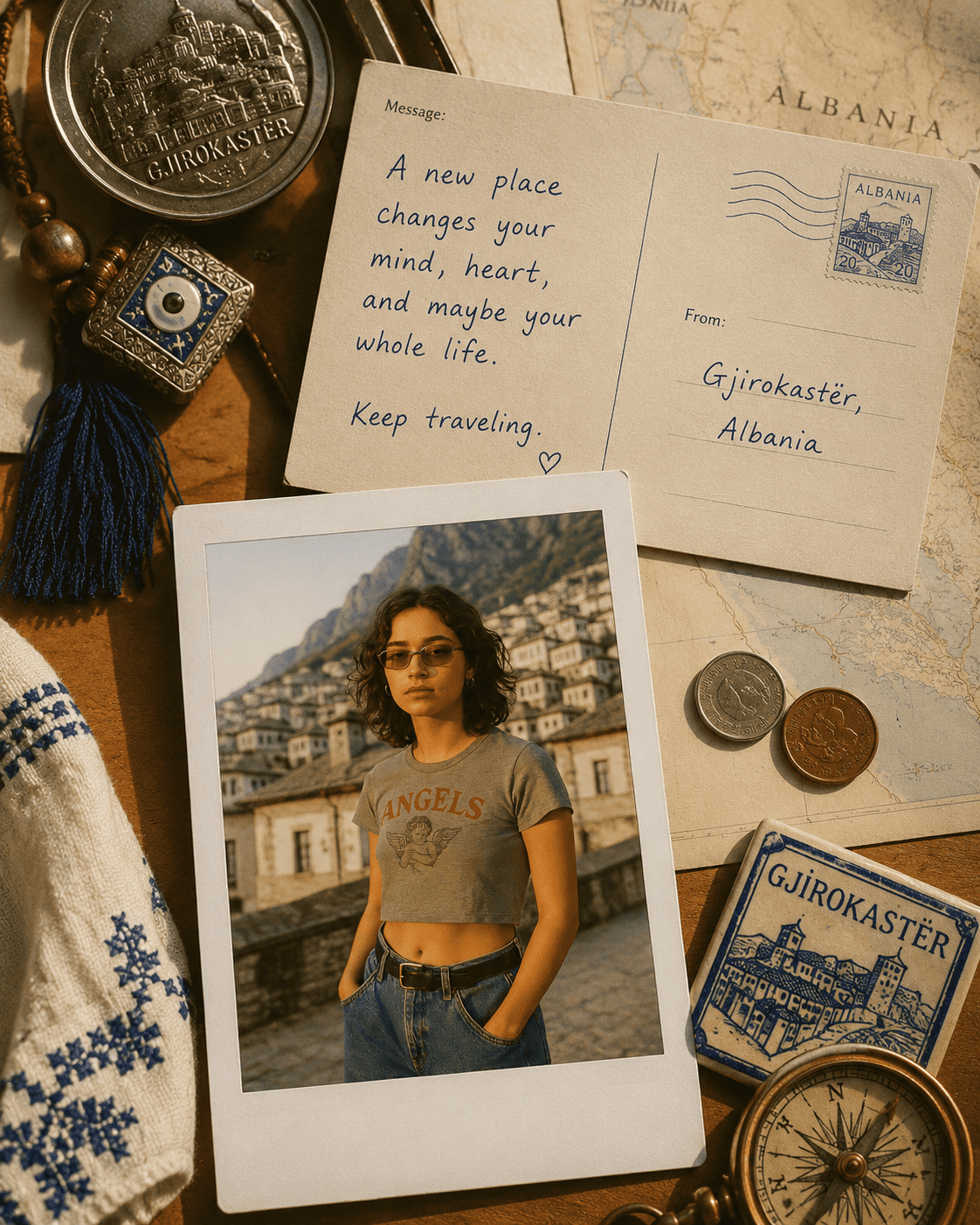Vintage Instant Travel Collage with Postcard and Destination Memories