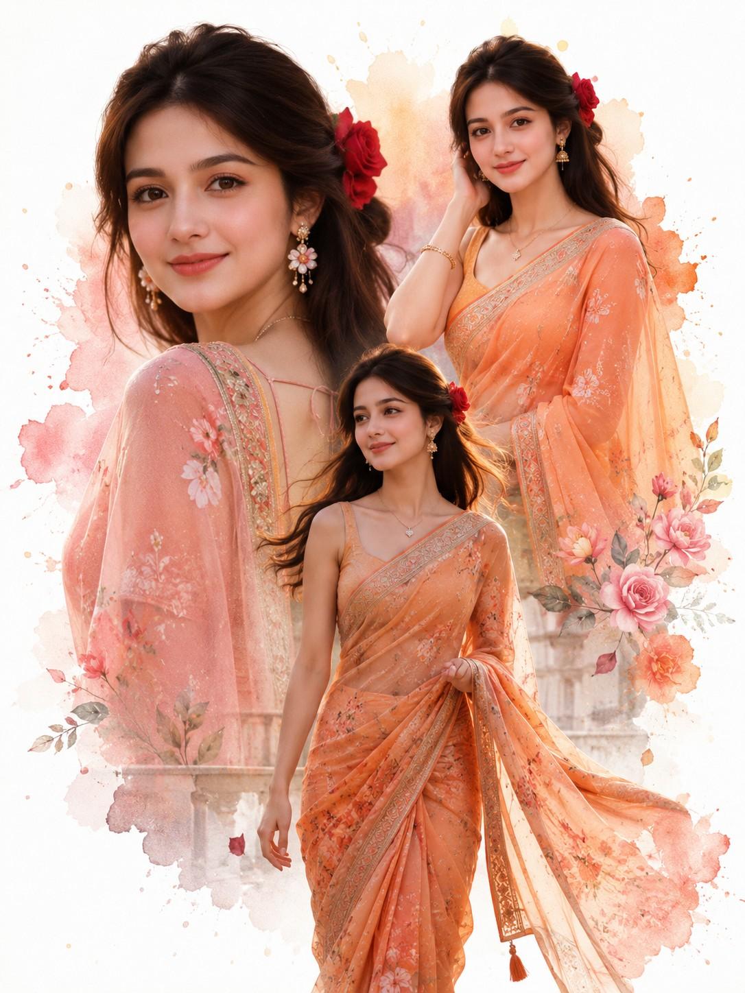 Viral AI Saree Fashion Collage Prompt